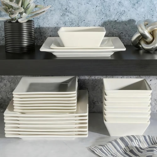 Gibson Home Zen Buffet 138590.24r Vajilla Cuadrada Dura De Color Blanco (cuadrado Duro)