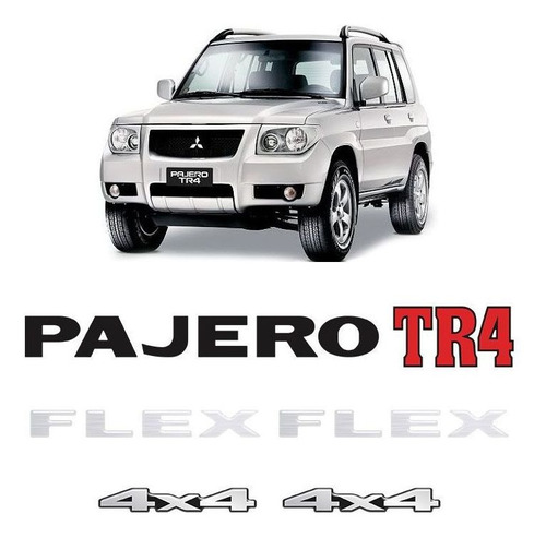 Imagem 1 de 6 de Kit Emblemas Pajero Tr4 Flex 4x4 Prata Adesivos Resinados