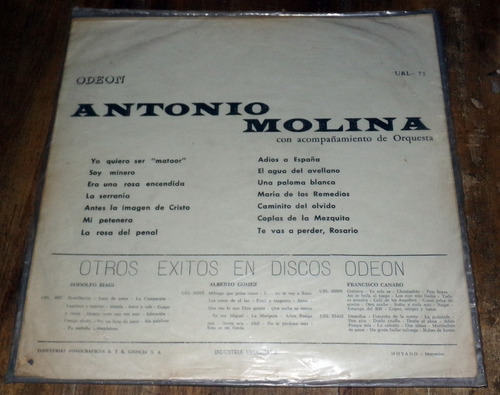 Antonio Molina Con Acompañamiento De Orquesta Lp Kktus