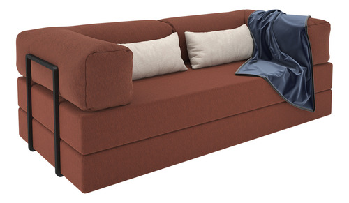 Pufe Sofá-cama Dobrável Terracota, Estrutura Metálica Industrial, Assento Confortável E Compacto, Ideal Para Sala, Quarto Ou Escritório, Funcional E Versátil Design Moderno Mod: Buble Flocos