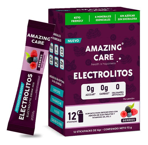 Amazing Care - Electrolitos Berries 12 Stickpacks