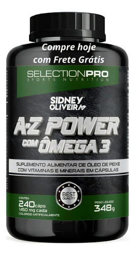 Suplemento em cápsula Sidney Oliveira  Suplementação Omega 3 ácidos graxos Omega 3 sabor  a-z power whwy em pote de 348g 240 un