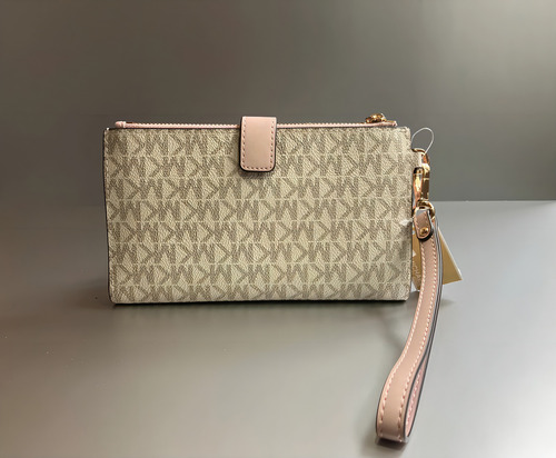 Billetera Michael Kors 35f8gtvw0b Con Diseño Siganture Color Beige Detalle Rosa De Cuero Sintético - 11cm X 18cm X 4cm