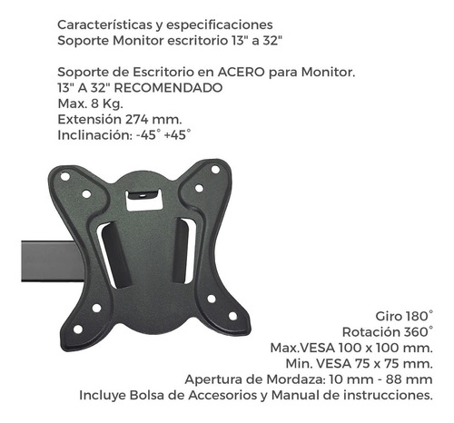 Brazo Soporte Para Tv Monitor 10 A 30 De Mesa Escritorio