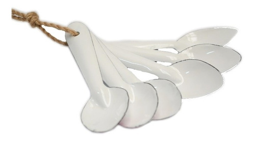 Caja De 6 Cucharas Enlozadas Blancas. 15x4cm