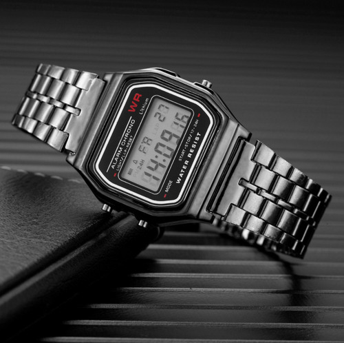 Reloj Estilo Retro A168 Unisex Digital Correa Metal