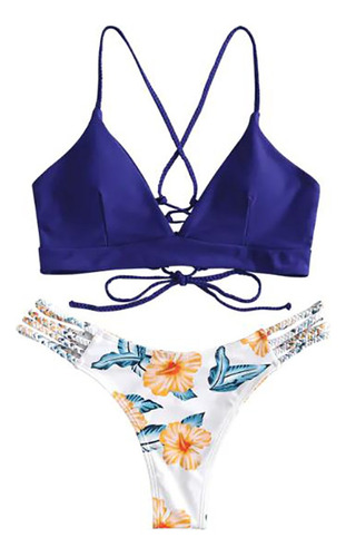 Traje De Baño K W Bikini Cortado Con Flores, Dos Piezas, Rop