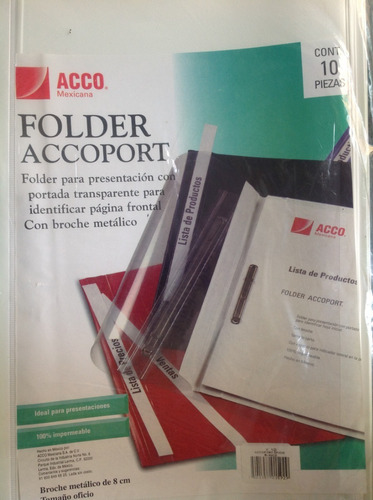 10 Folder Accoport Blanco Tamaño Oficio Con Broche De 8cm