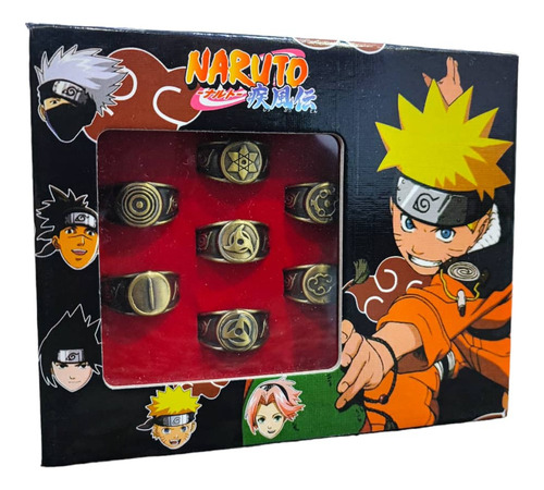 Caja 10 Anillos Akatsuki Cosplay De Naruto Sharingan Acero