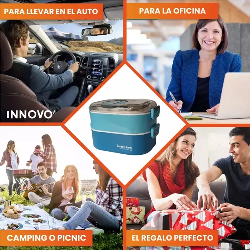 Porta Comida Lonchera X 2 Niveles Divisiones Con Cubierto