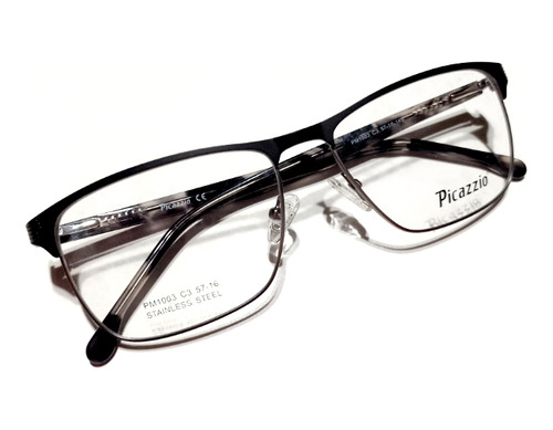 Lentes Anteojos Armazones Hombre Receta Metal Flex Gris 1003