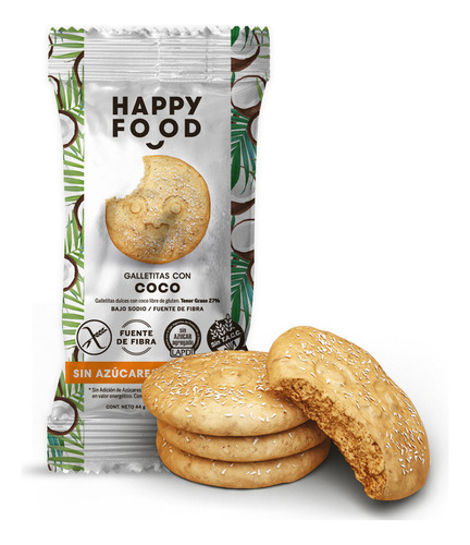 Galletitas Con Coco Happy Food X 12 Unidades De 44 Gr