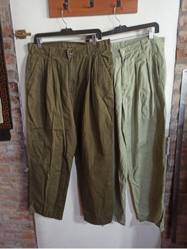 Lote 2 Pantalones De Gabardina Pinzados Verdes Angelo Paolo