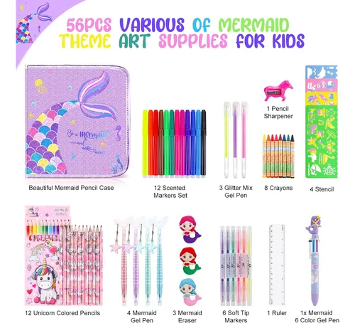 Mermaid Art Craft Kit For Kids, 56 Piece Set With Pencil ...
