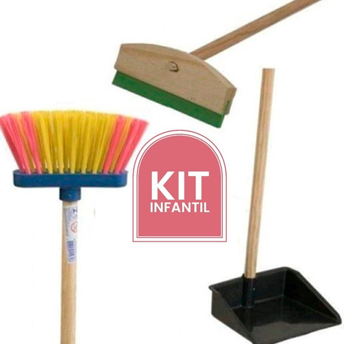 Mini Vassoura Infantil Com Cabo De 60cm Cor Sortida