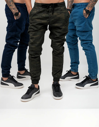 Kit 3 Calças Jogger Masculina Jeans Com Punho Elastico - R$ 149,99