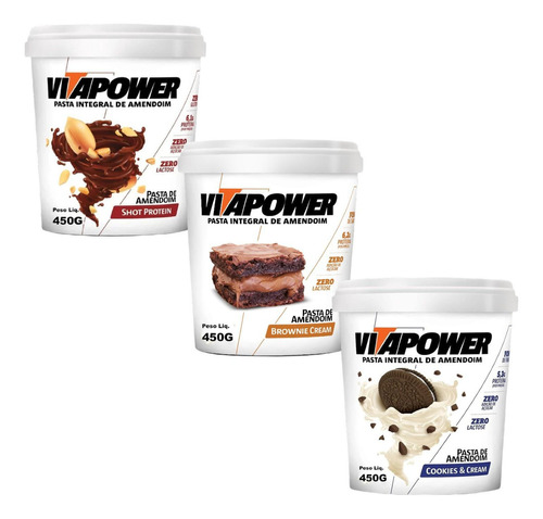 Kit Pasta De Amendoim 3 Sabores Vitapower 450g (1 De Cada)