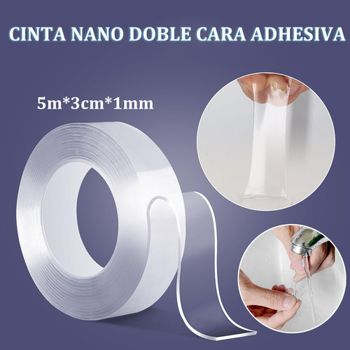 Cinta Nano Doble Cara Adhesiva Trasparente 5mts 3cm 1mm Lavable A Prueba De Agua
