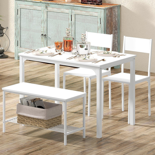Juego De Mesa Y Sillas Para 4 Personas Color Blanco Compacto
