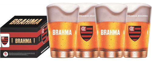 Conjunto Com 4 Copos Do Flamengo Para Cerveja Brahma - 350ml Cor Transparente