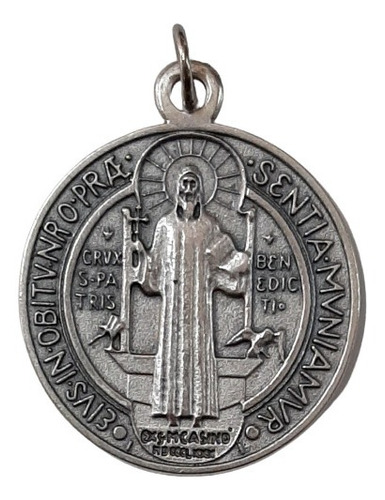 Medalla De San Benito - 46 Mm-metal Plateado - Made In Italy