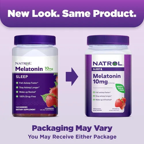 Gomitas De Melatonina Natrol, Apoyo Al Sueño Para Adultos, Suplemento De Melatonina De 10 Mg Para Dormir, 140 Gomitas Con Sabor A Fresa, Suministro De Hasta 70 Días