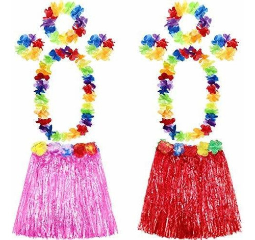 2 Sets Falda Hawaiana De Hierba Hula Con Conjunto De