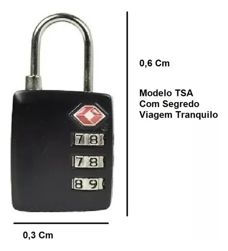 Cadeado Tsa Com Segredo P/ Mala Mochila Bolsa Segredo Viagem Cor Preto
