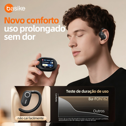Fone De Ouvido Sem Fio Basike Bluetooth5.4 Ows Com Tela Lcd
