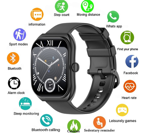 Reloj Inteligente Mujer Hombre Asistente De Voz Smartwatches Pantalla Curva De 2,01 Reloj Inteligente Señora Caballero Deportes Jioye Waier Negro Negro Negro