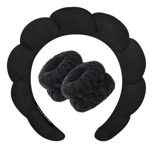 Spa Headband And Wristband Set Zkptops For Women Black