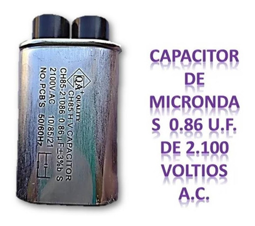 Imagen 1 de 2 de Capacitor Alto Volt De Horno Micronda 0.86 Uf 2100 Volt A.c.