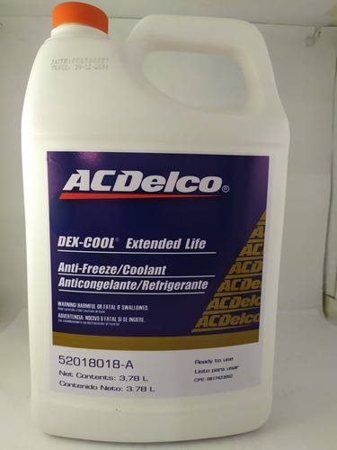 Imagen 3 de 7 de Refrigerante Acdelco Original Naranja 3.78 L