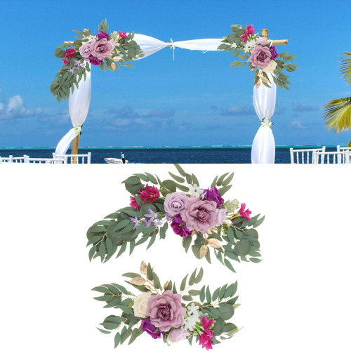 2 Piezas Decorativas Boda Arco Flores Simulación Rosa Para