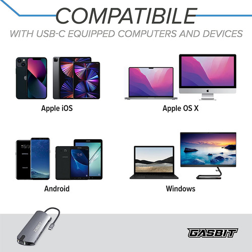 Hub Usb-c 8 En 1 Gasbit A Hdmi Usb 3.0x3 Lector Sd Ethernet