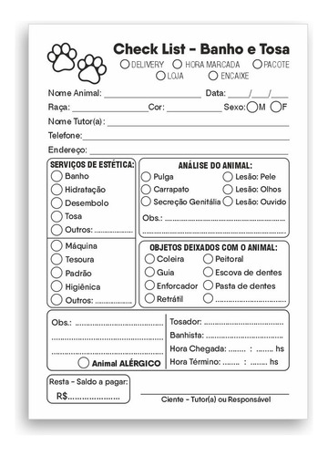 8 Blocos Para Pet Shop Check-list, Banho E Tosa (50fls Cada)