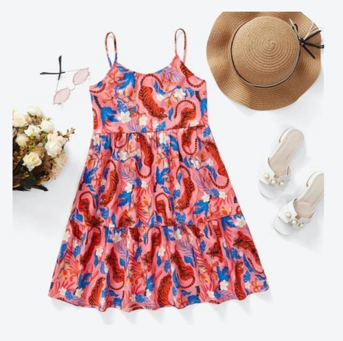 Vestido De Tirantes Con Estampado Animal & Floral 8y Shein