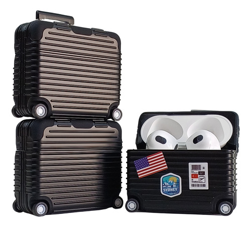 Capa Case Mala Viagem + Adesivos Compatível Com AirPods 3