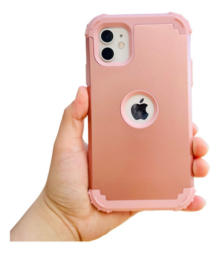 Funda Uso Rudo Para iPhone 11 | 3 En 1 | Rosegold