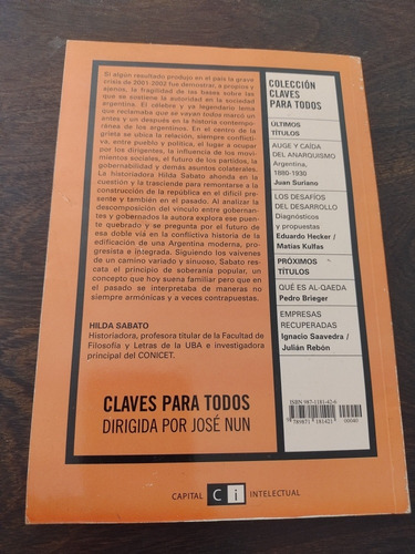 Hilda Sábato. Pueblo Y Política. Claves Para Todos. Olivos. (Usado)