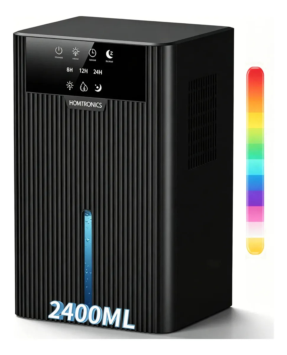 Deshumidificador Homtronics 2400ML Silencioso Led 10 Colores Temporizador Corte Automático,Modo Reposo,Apagado Automático,Deshumidificador Silencioso Portátil para el Hogar,Dormito
