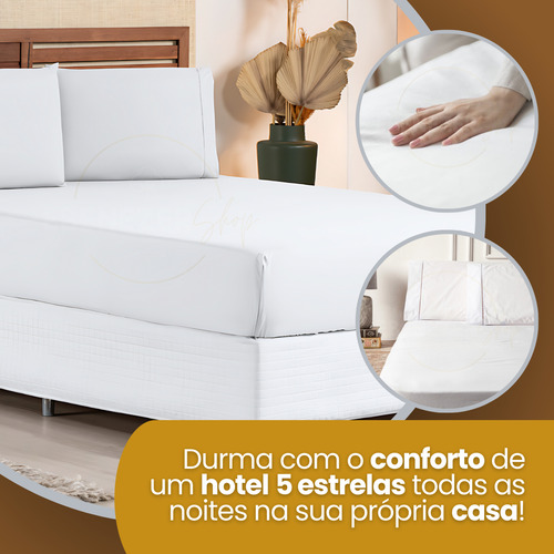 Jogo De Lençol Casal 3 Peças 400 Fios Percal Ponto Palito Macio C/ Elástico Hotel Premium Cor Branco