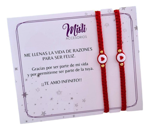 Set Pulseras Tejidas Parejas Dije Corazón Para Compartir