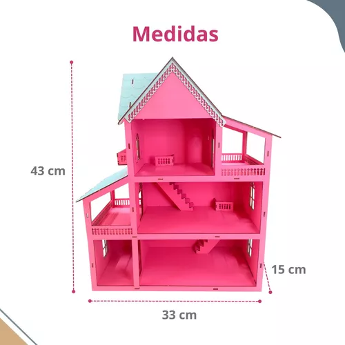 Casinha de Boneca Madeira MDF Brinquedo Criança Barbie Rosa + BRINDE