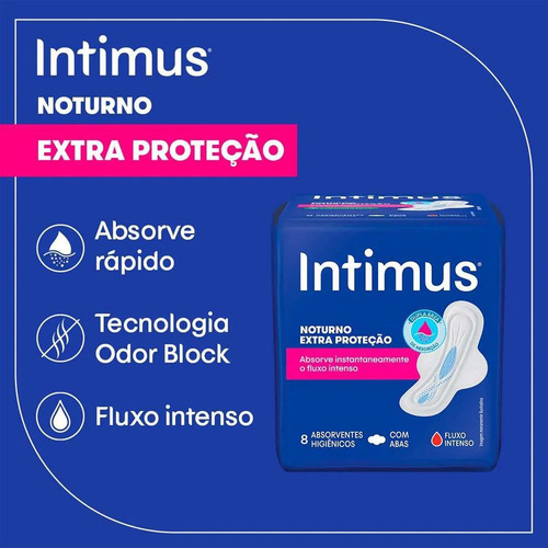 Intimus Absorvente Noturno Seca Com Abas De 8 Unidades