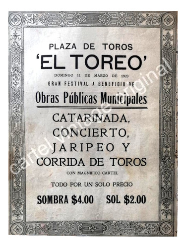 Cartel Retro Plaza De Toros El Toreo 1922 Art Nouveau /raro