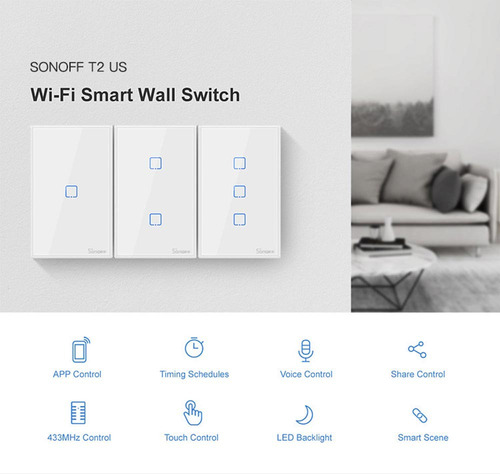Sonoff T2 Interruptor Wifi Rf 3 Botones Ewelink Alexa Google