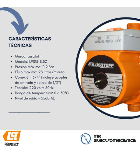 Imagen 4 de 10 de Bomba Presurizadora 1 Ó 2 Baños / Duchas + Cocina + Lavadero - Ideal Calefón Termotanque Gas O Eléctrico Lusqtoff Lps F
