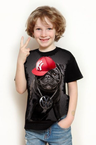 Camiseta Criança Frete Grátis Cachorro Pug Rapper Animais