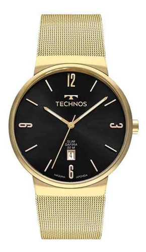 Relógio Masculino Technos Dourado Classic Safira Slim Social